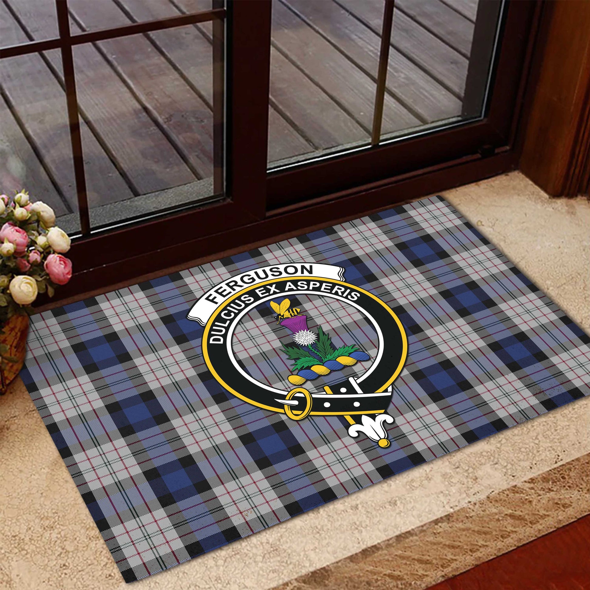 Ferguson Dress Tartan Door Mat with Family Crest - Tartanvibesclothing