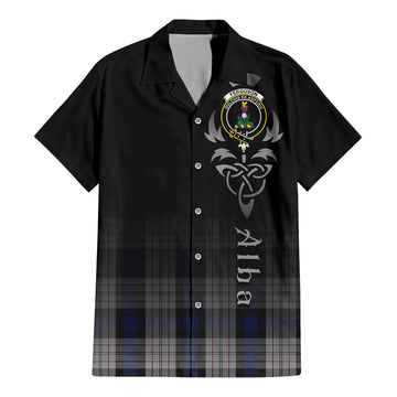 Ferguson Dress Tartan Short Sleeve Button Up Shirt Featuring Alba Gu Brath Family Crest Celtic Inspired