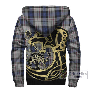 Ferguson Dress Tartan Sherpa Hoodie with Family Crest Celtic Wolf Style