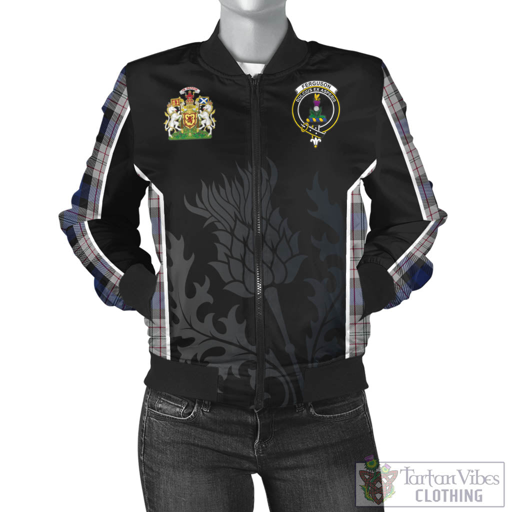 Tartan Vibes Clothing Ferguson Dress Tartan Bomber Jacket with Family Crest and Scottish Thistle Vibes Sport Style