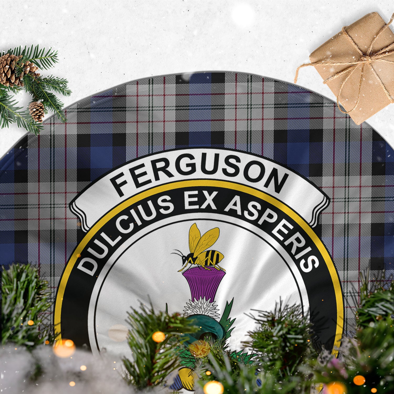 Ferguson Dress Tartan Christmas Tree Skirt with Family Crest - Tartanvibesclothing