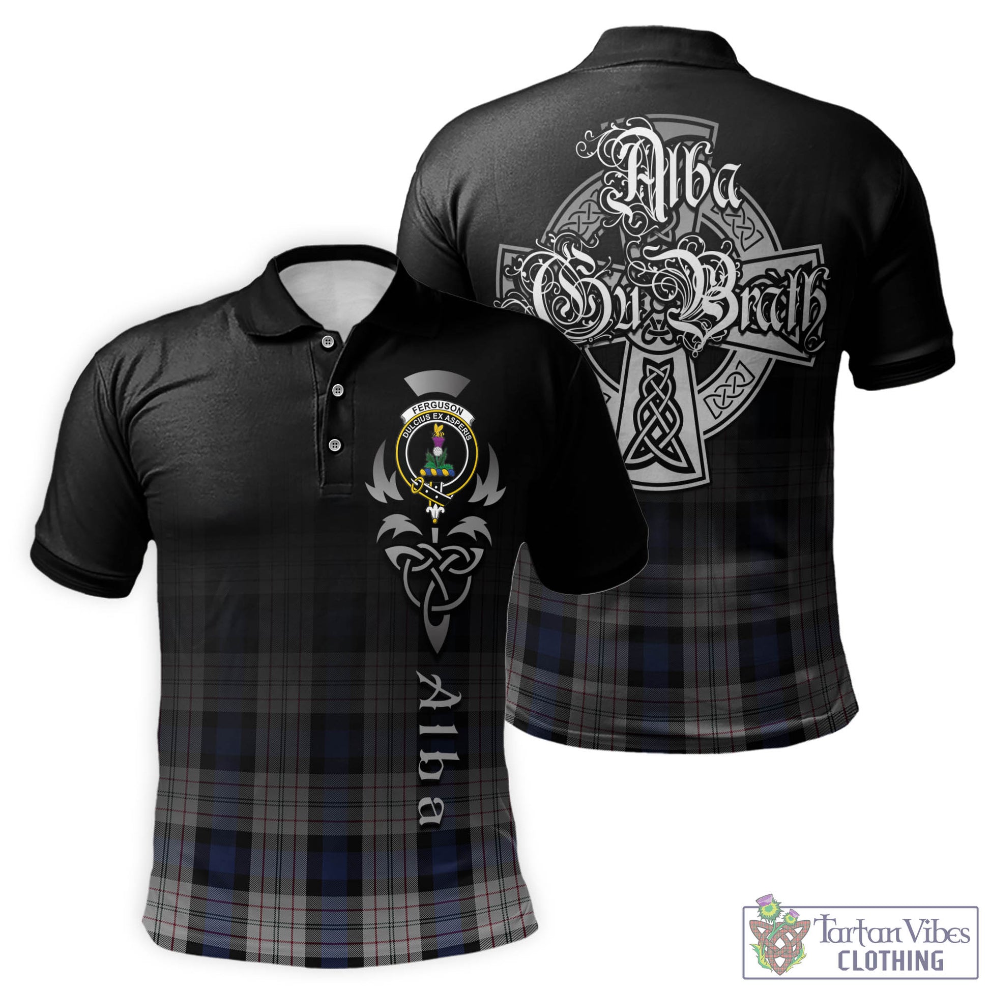 Tartan Vibes Clothing Ferguson Dress Tartan Polo Shirt Featuring Alba Gu Brath Family Crest Celtic Inspired