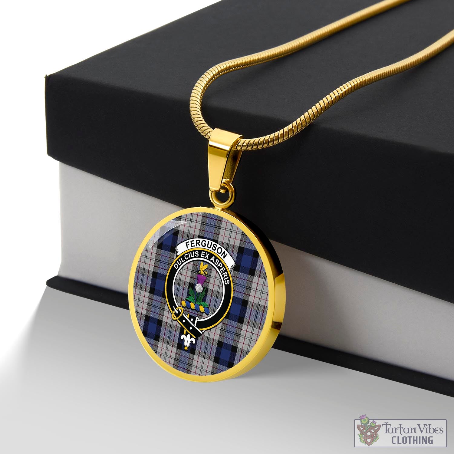 Tartan Vibes Clothing Ferguson Dress Tartan Circle Necklace with Family Crest