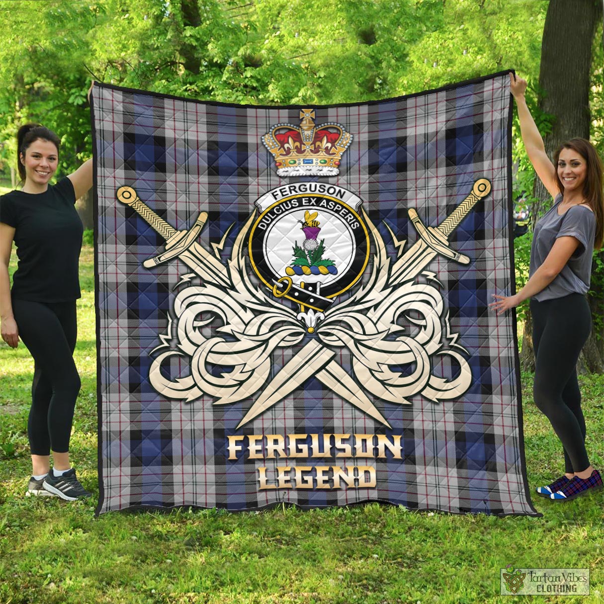 Tartan Vibes Clothing Ferguson Dress Tartan Quilt with Clan Crest and the Golden Sword of Courageous Legacy