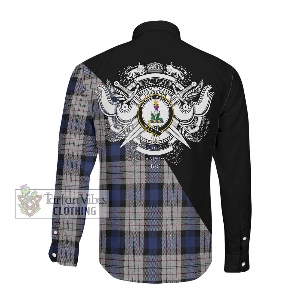 Ferguson Dress Tartan Long Sleeve Button Shirt with Family Crest and Military Logo Style Men's Shirt - Tartanvibesclothing Shop