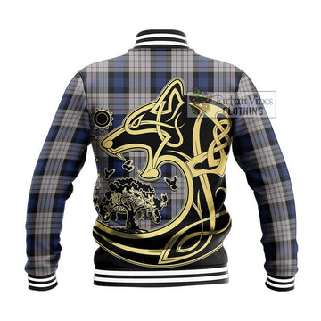 Ferguson Dress Tartan Baseball Jacket with Family Crest Celtic Wolf Style