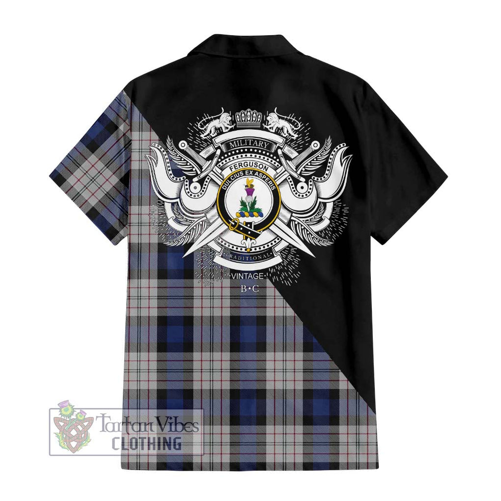 Ferguson Dress Tartan Short Sleeve Button Shirt with Family Crest and Military Logo Style - Tartanvibesclothing Shop