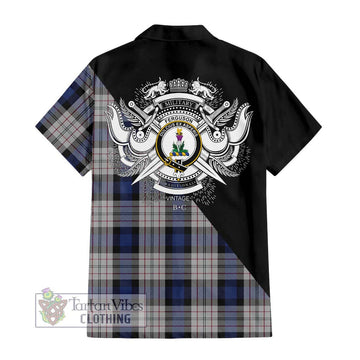 Ferguson Dress Tartan Short Sleeve Button Shirt with Family Crest and Military Logo Style