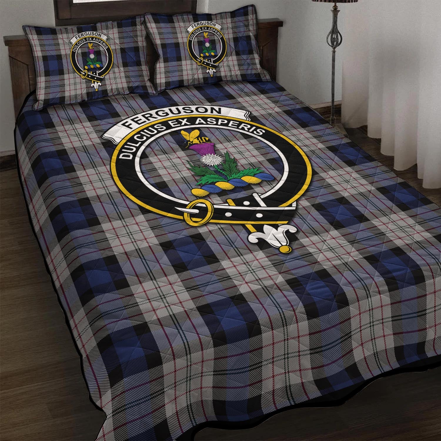 Ferguson Dress Tartan Quilt Bed Set with Family Crest - Tartan Vibes Clothing