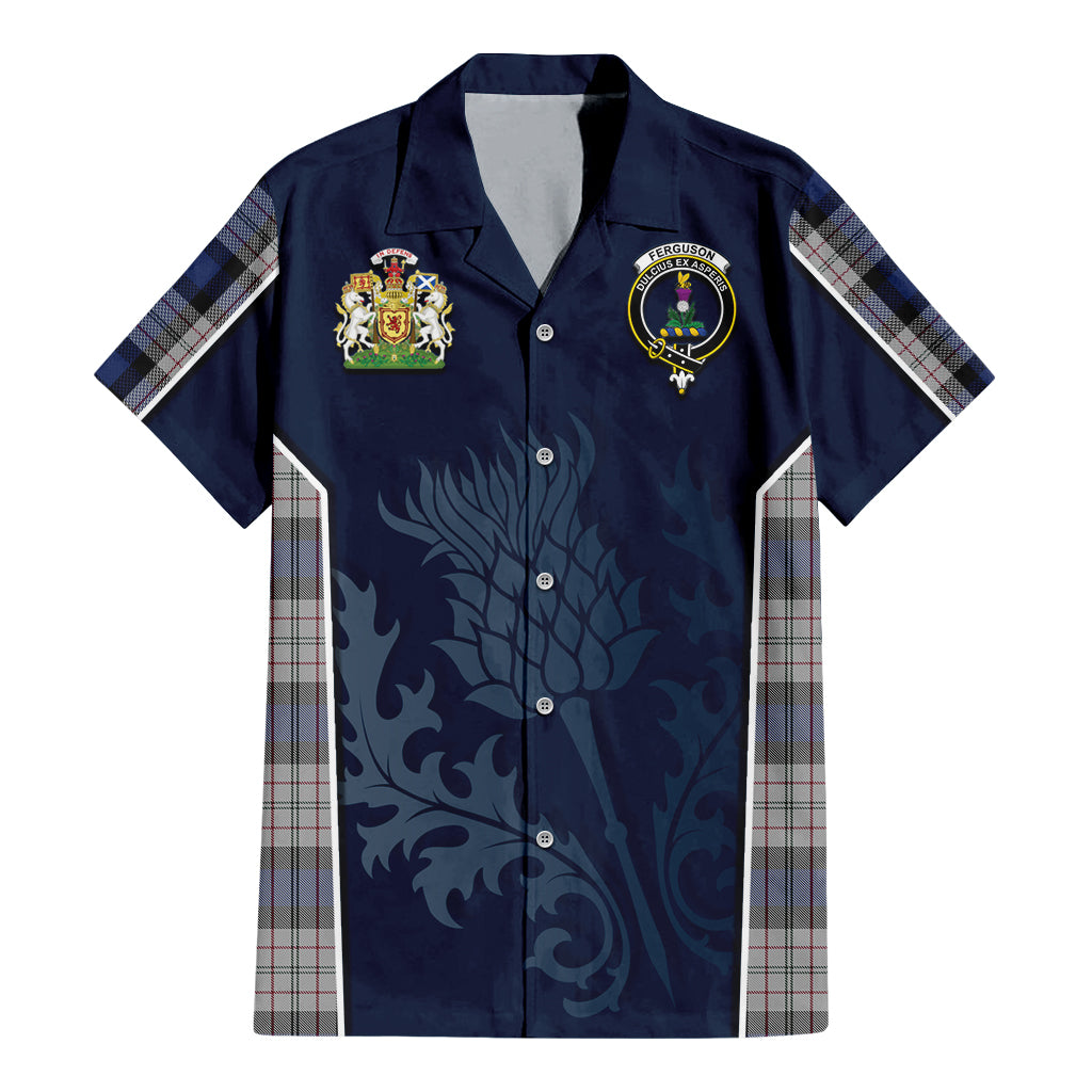 Tartan Vibes Clothing Ferguson Dress Tartan Short Sleeve Button Up Shirt with Family Crest and Scottish Thistle Vibes Sport Style