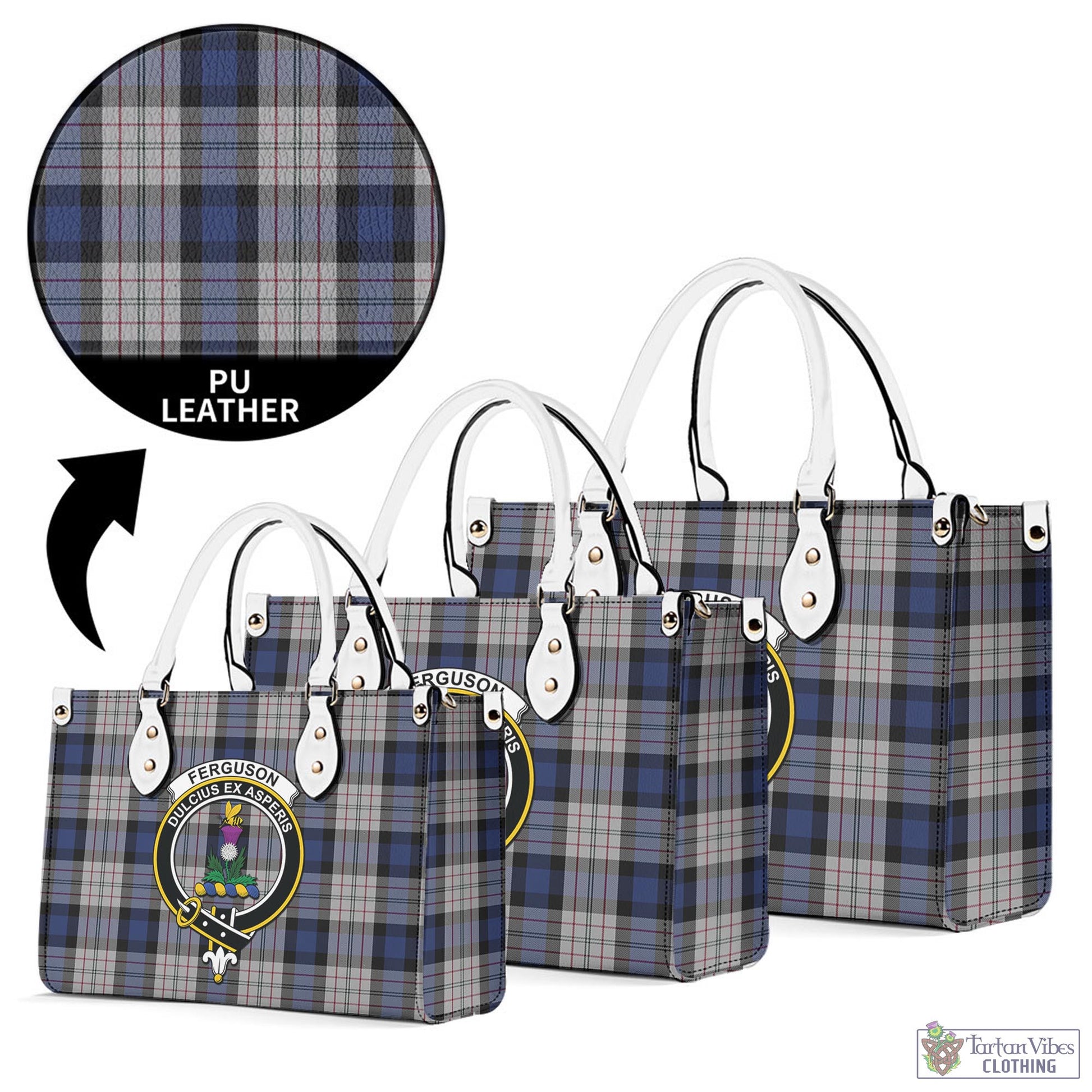 Tartan Vibes Clothing Ferguson Dress Tartan Luxury Leather Handbags with Family Crest