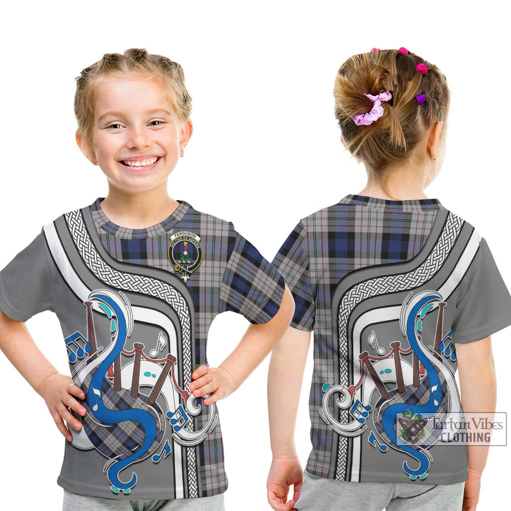 Tartan Vibes Clothing Ferguson Dress Tartan Kid T-Shirt with Epic Bagpipe Style