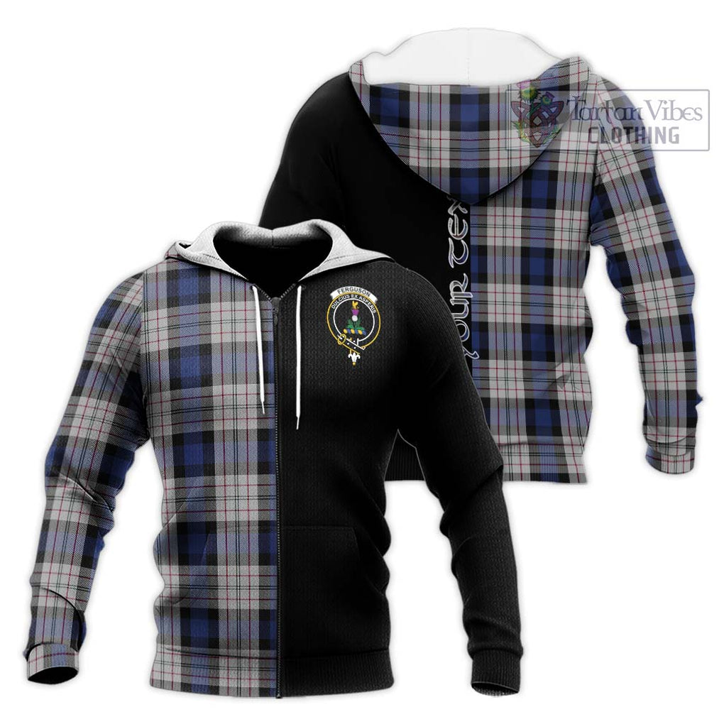 Ferguson Dress Tartan Knitted Hoodie with Family Crest and Half Of Me Style Unisex Knitted Zip Hoodie - Tartanvibesclothing Shop