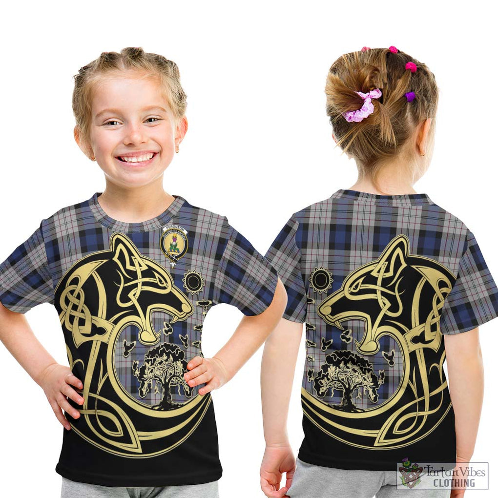 Ferguson Dress Tartan Kid T-Shirt with Family Crest Celtic Wolf Style - Tartan Vibes Clothing