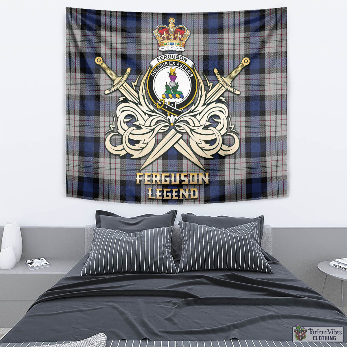 Tartan Vibes Clothing Ferguson Dress Tartan Tapestry with Clan Crest and the Golden Sword of Courageous Legacy