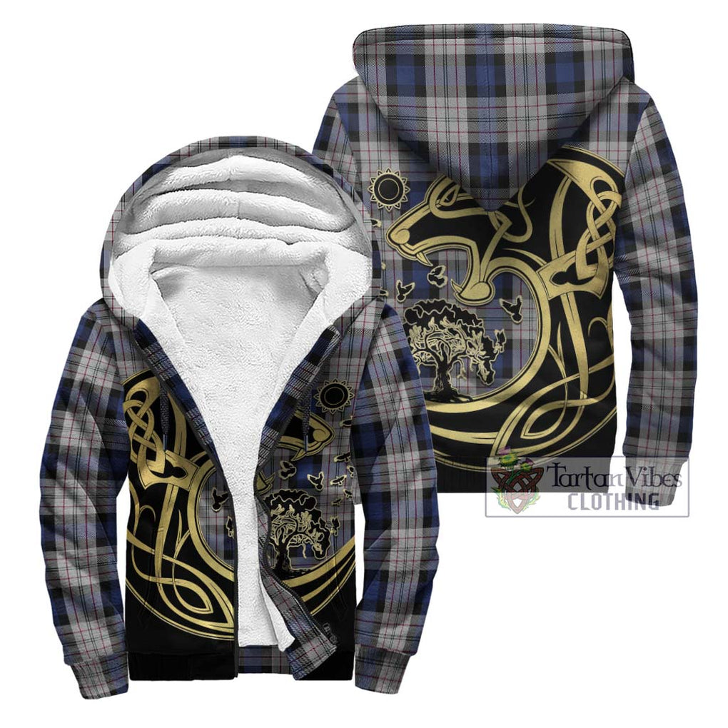 Ferguson Dress Tartan Sherpa Hoodie with Family Crest Celtic Wolf Style Unisex - Tartan Vibes Clothing