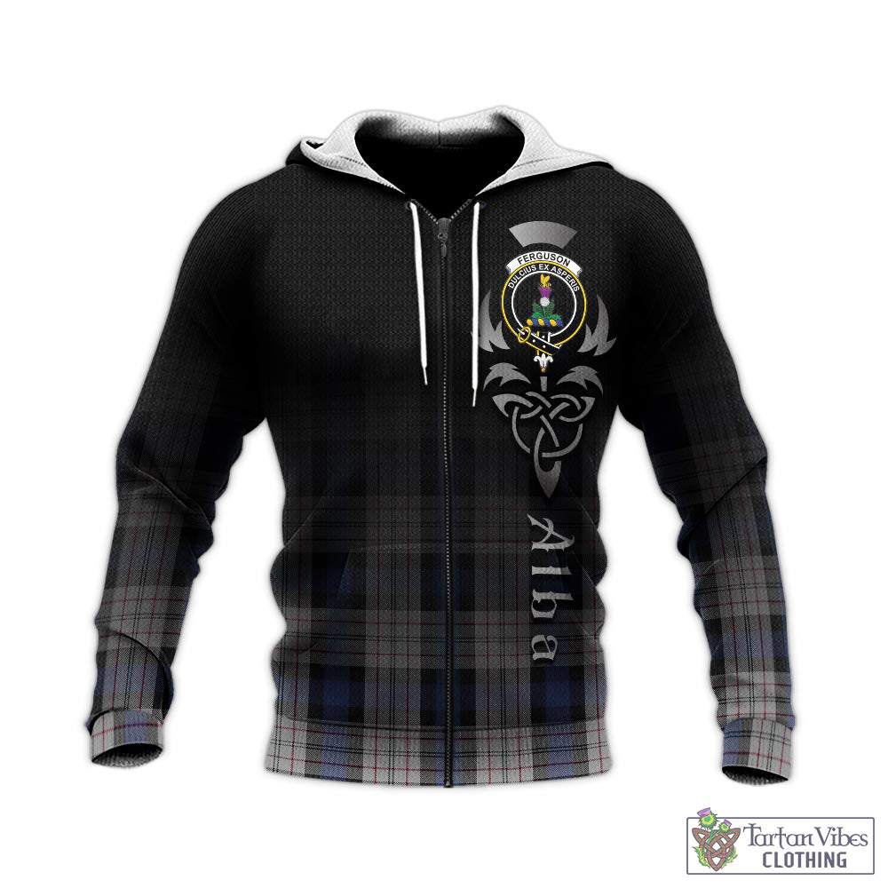 Tartan Vibes Clothing Ferguson Dress Tartan Knitted Hoodie Featuring Alba Gu Brath Family Crest Celtic Inspired