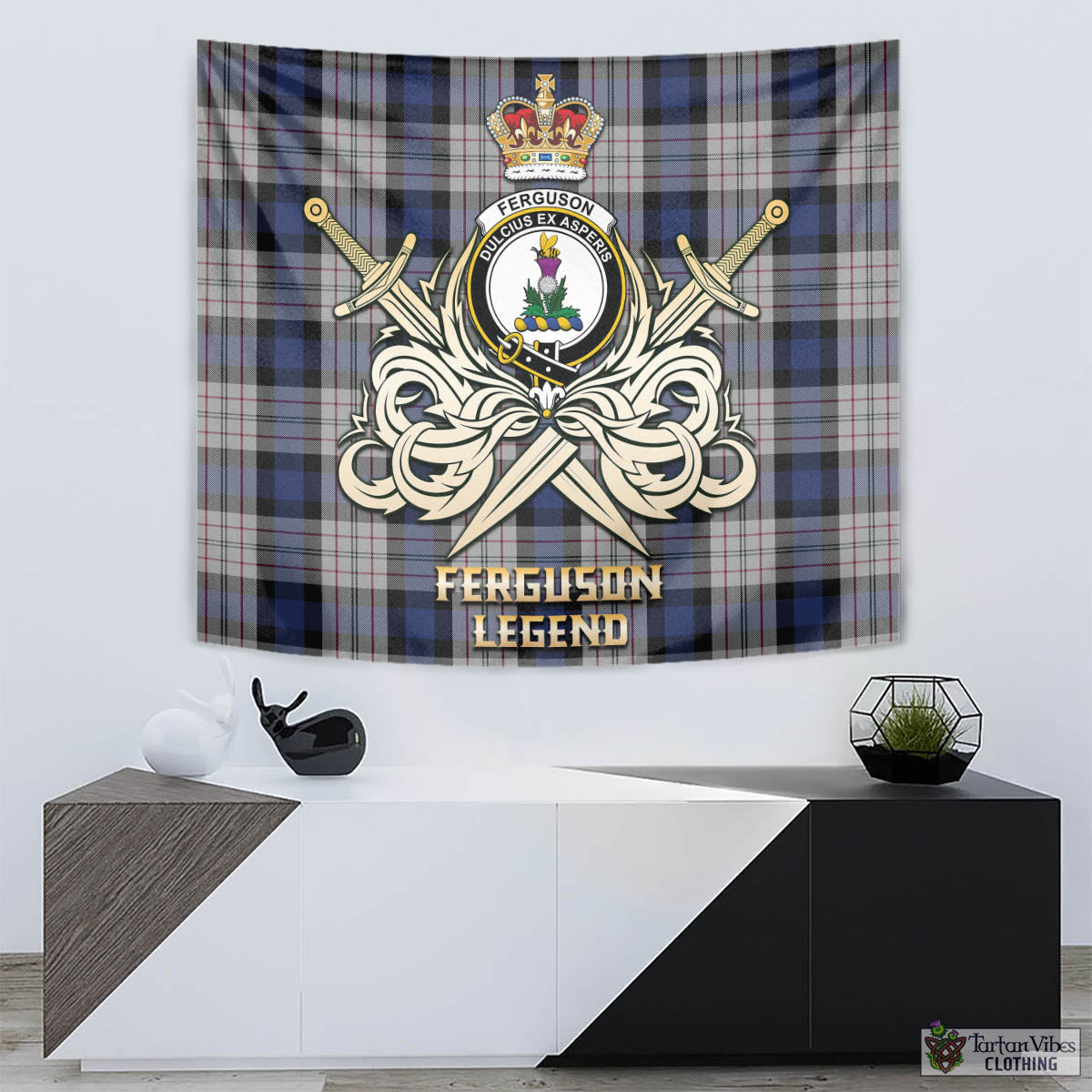 Tartan Vibes Clothing Ferguson Dress Tartan Tapestry with Clan Crest and the Golden Sword of Courageous Legacy