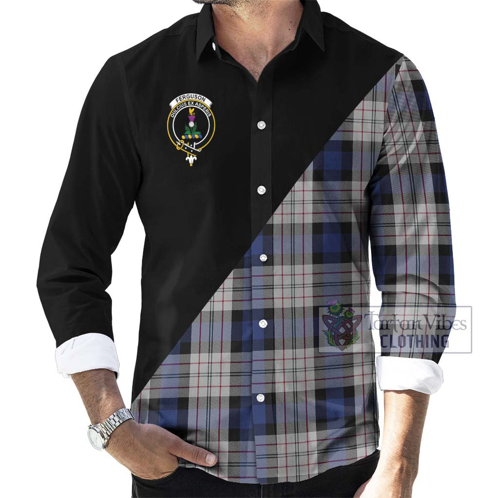 Ferguson Dress Tartan Long Sleeve Button Shirt with Family Crest and Military Logo Style - Tartanvibesclothing Shop