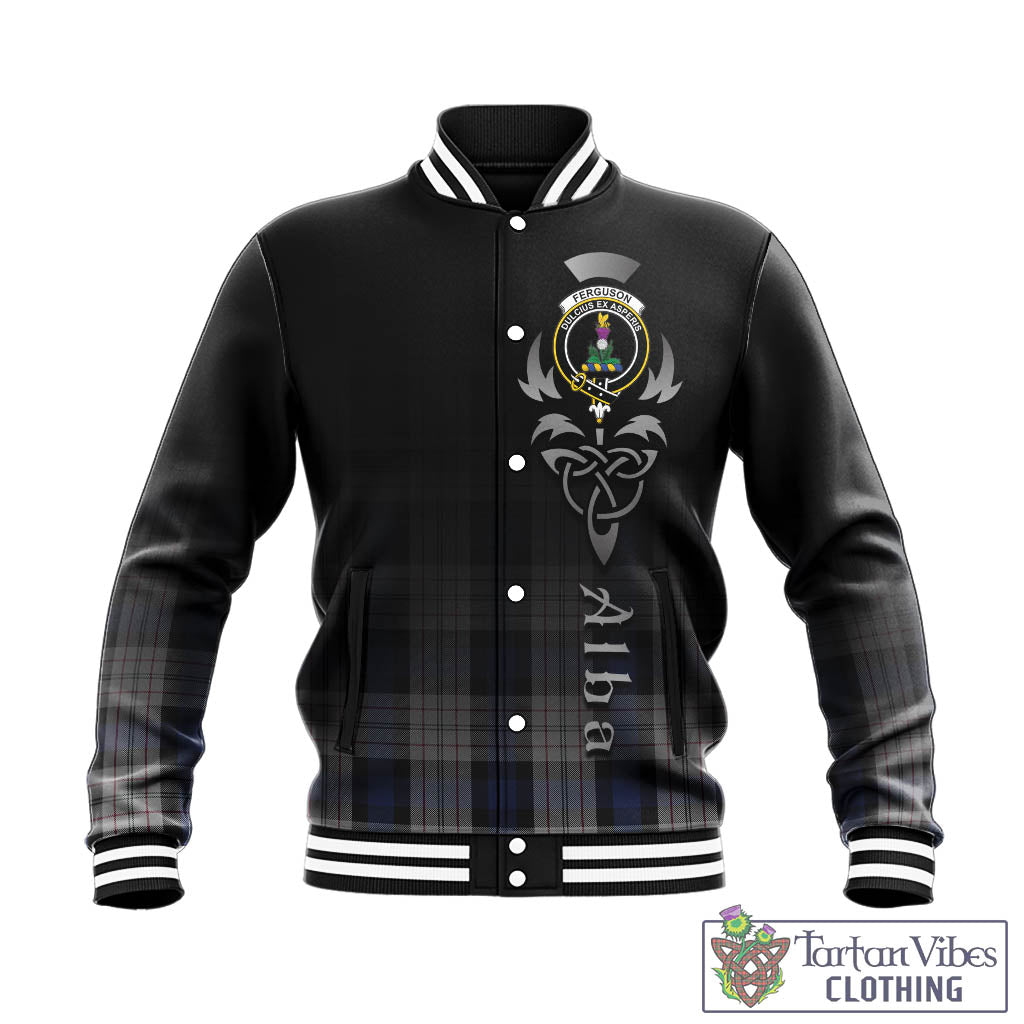 Tartan Vibes Clothing Ferguson Dress Tartan Baseball Jacket Featuring Alba Gu Brath Family Crest Celtic Inspired