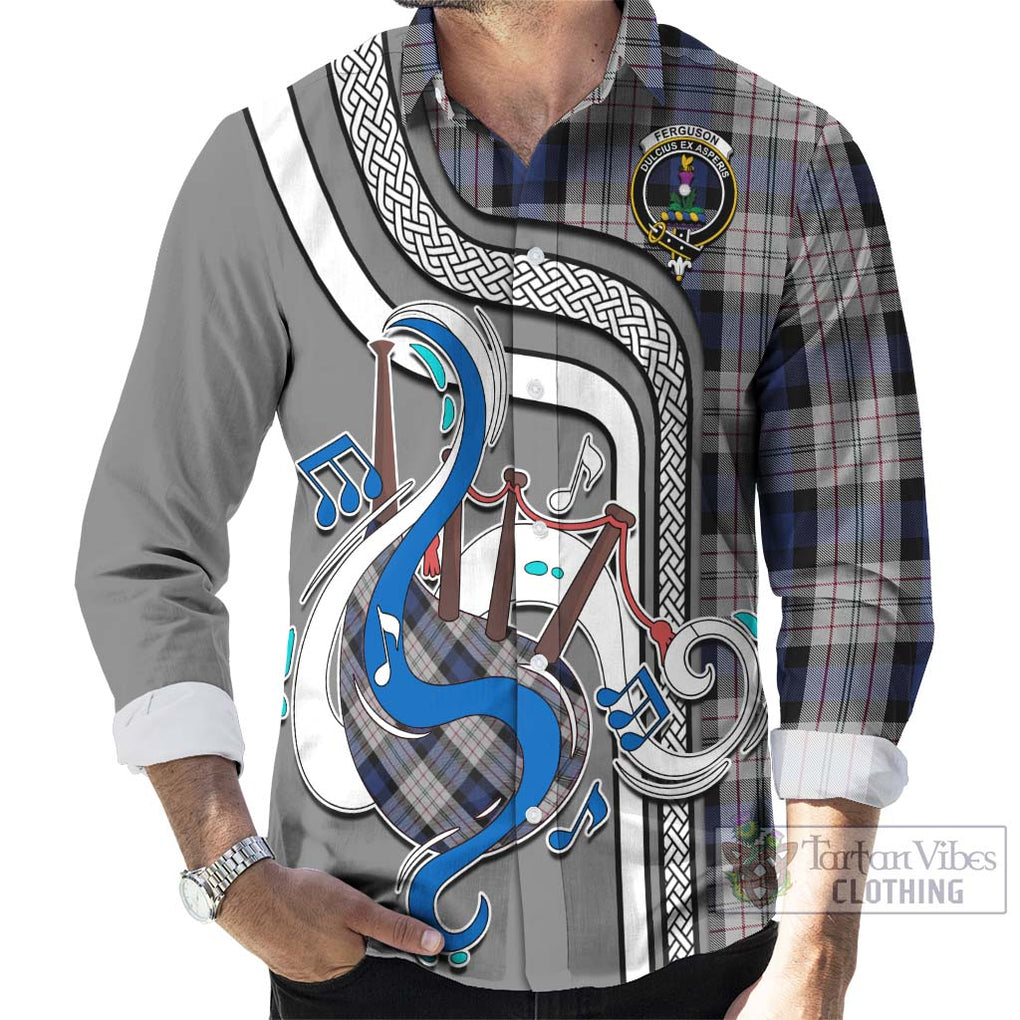 Ferguson Dress Tartan Long Sleeve Button Shirt with Epic Bagpipe Style - Tartanvibesclothing Shop