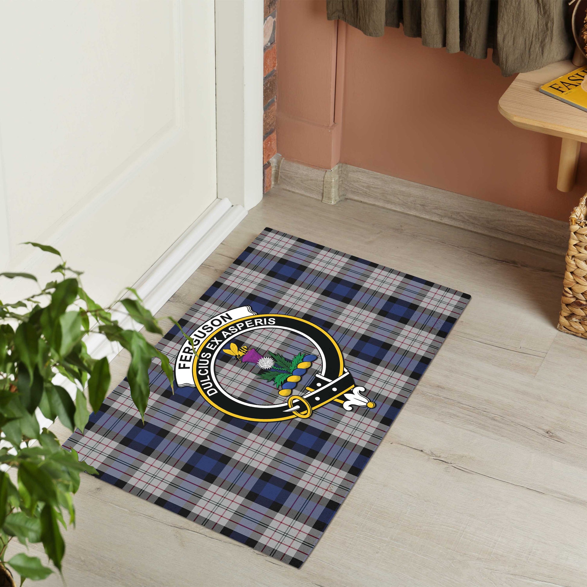 Ferguson Dress Tartan Door Mat with Family Crest - Tartanvibesclothing