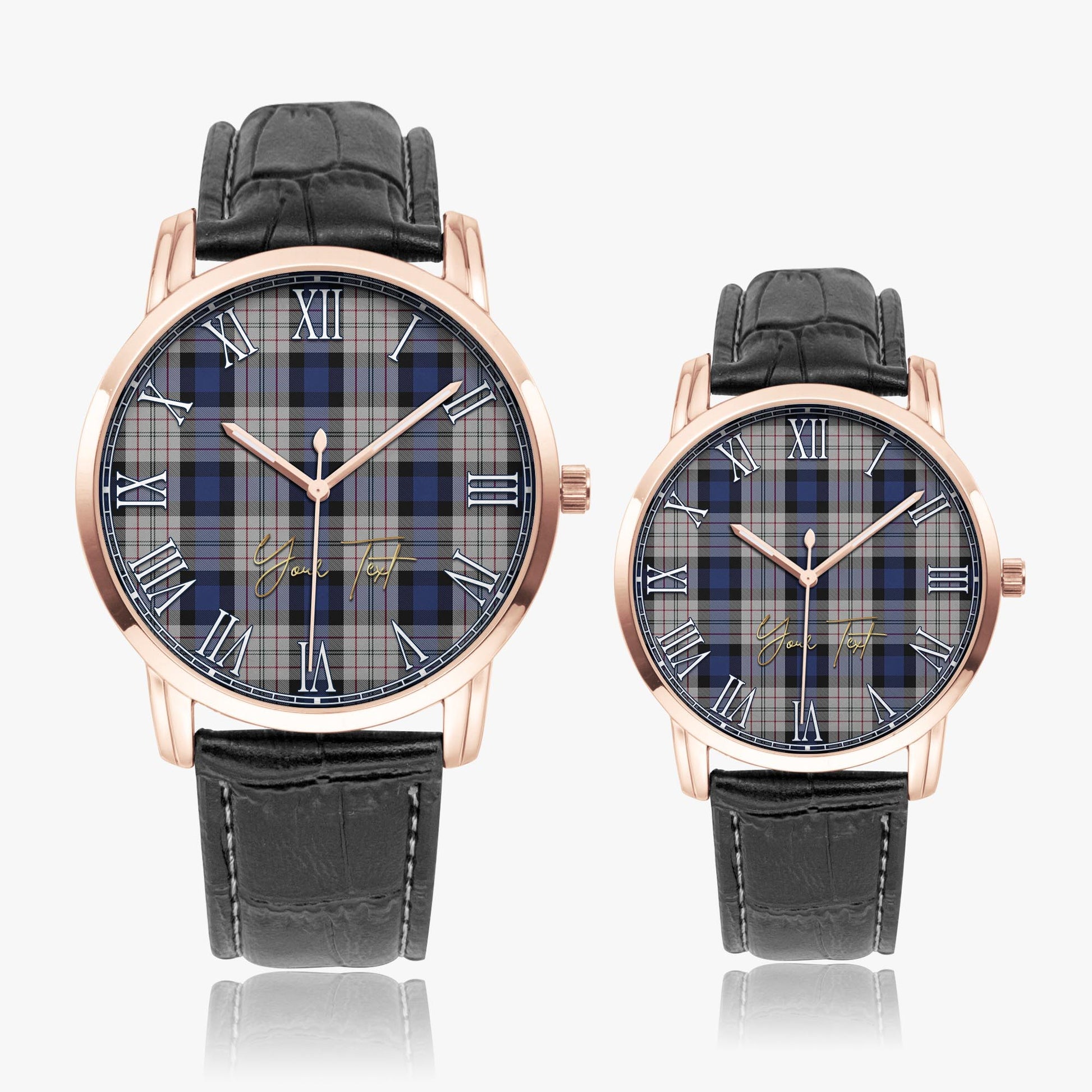 Ferguson Dress Tartan Personalized Your Text Leather Trap Quartz Watch Wide Type Rose Gold Case With Black Leather Strap - Tartanvibesclothing