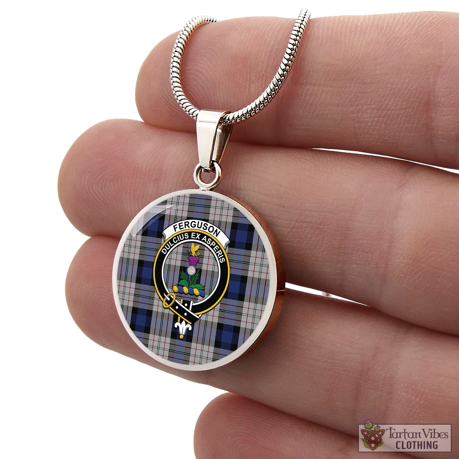 Tartan Vibes Clothing Ferguson Dress Tartan Circle Necklace with Family Crest