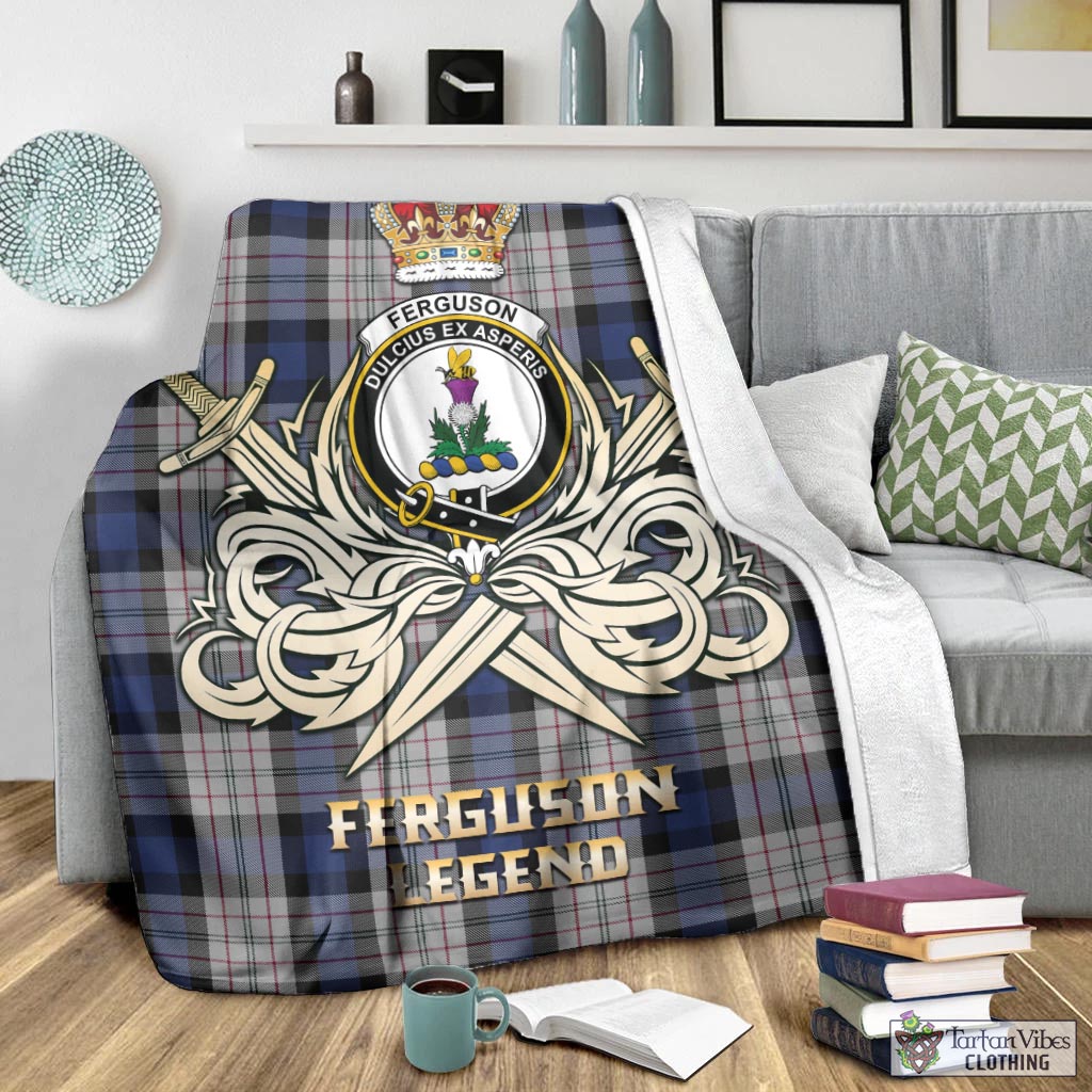 Tartan Vibes Clothing Ferguson Dress Tartan Blanket with Clan Crest and the Golden Sword of Courageous Legacy