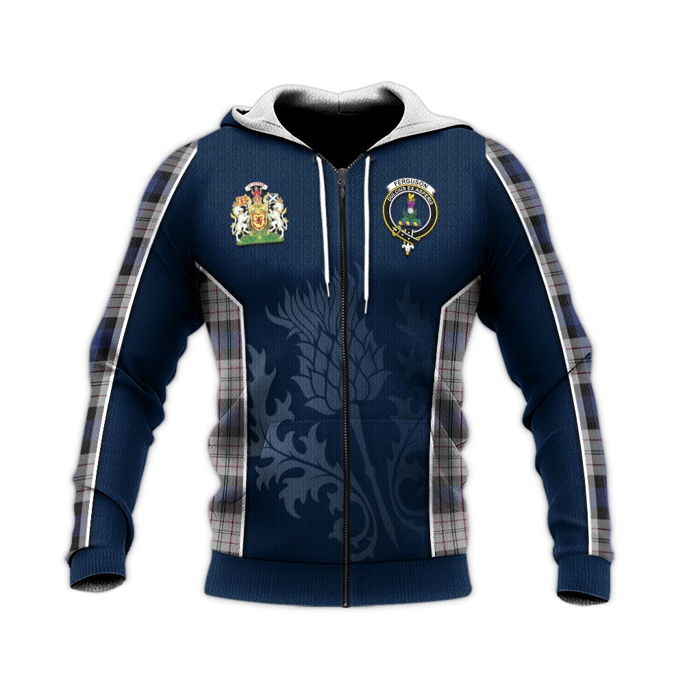 Tartan Vibes Clothing Ferguson Dress Tartan Knitted Hoodie with Family Crest and Scottish Thistle Vibes Sport Style