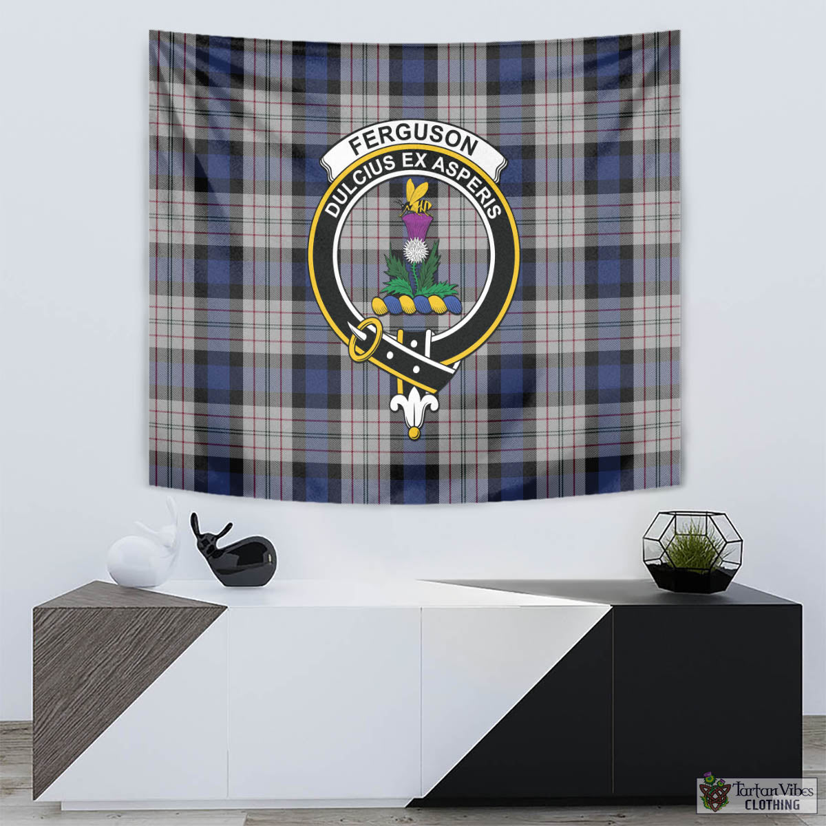 Tartan Vibes Clothing Ferguson Dress Tartan Tapestry Wall Hanging and Home Decor for Room with Family Crest