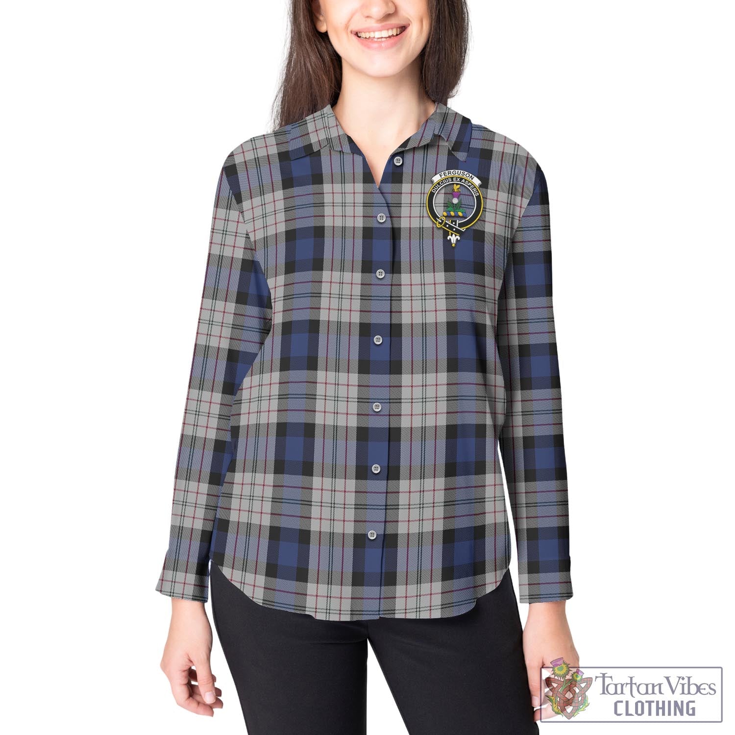 Tartan Vibes Clothing Ferguson Dress Tartan Womens Casual Shirt with Family Crest