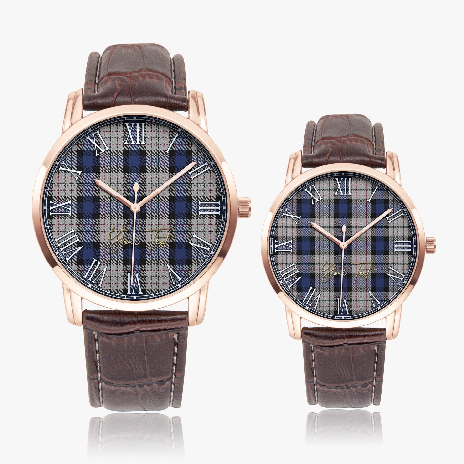 Ferguson Dress Tartan Personalized Your Text Leather Trap Quartz Watch Wide Type Rose Gold Case With Brown Leather Strap - Tartanvibesclothing