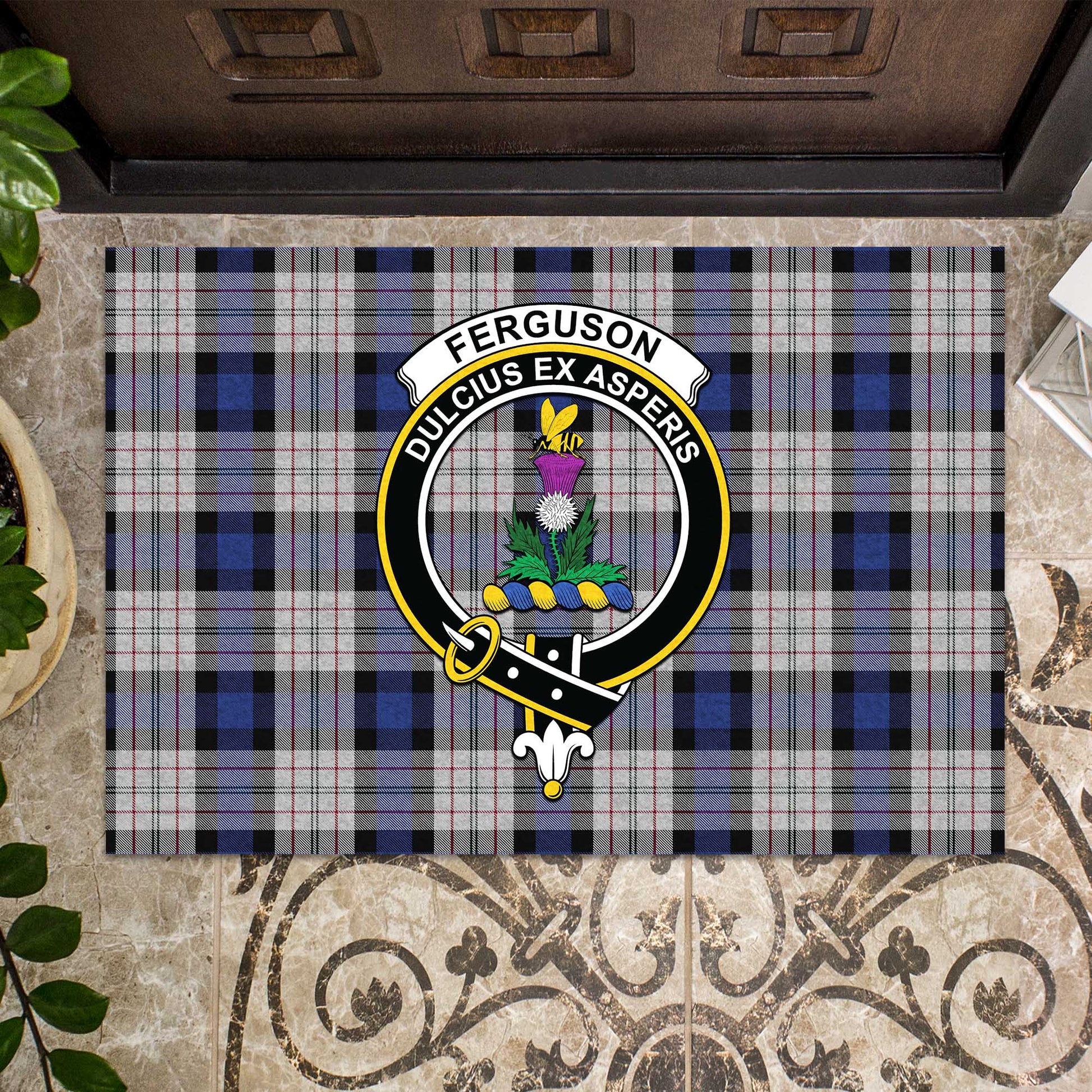 Ferguson Dress Tartan Door Mat with Family Crest - Tartanvibesclothing