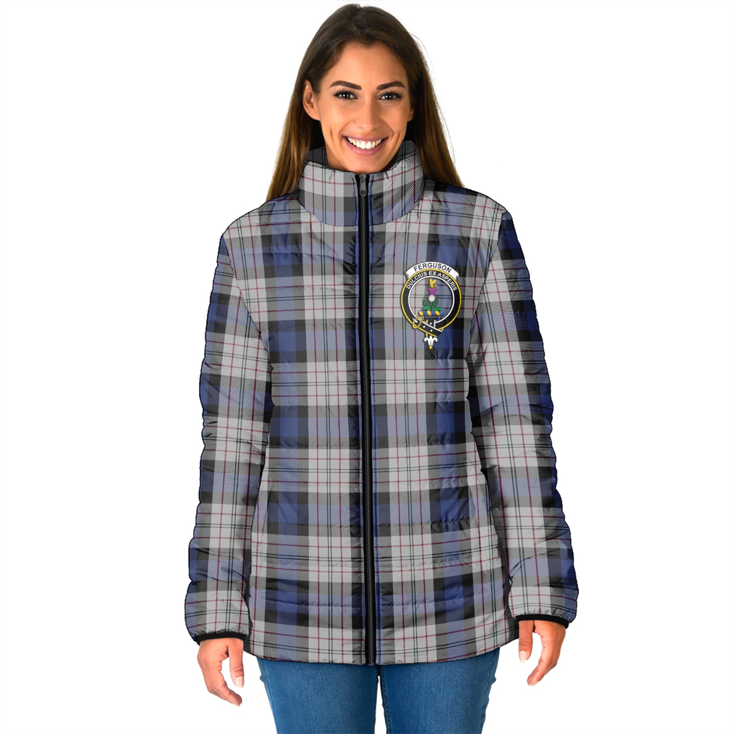 Ferguson Dress Tartan Padded Jacket with Family Crest - Tartan Vibes Clothing