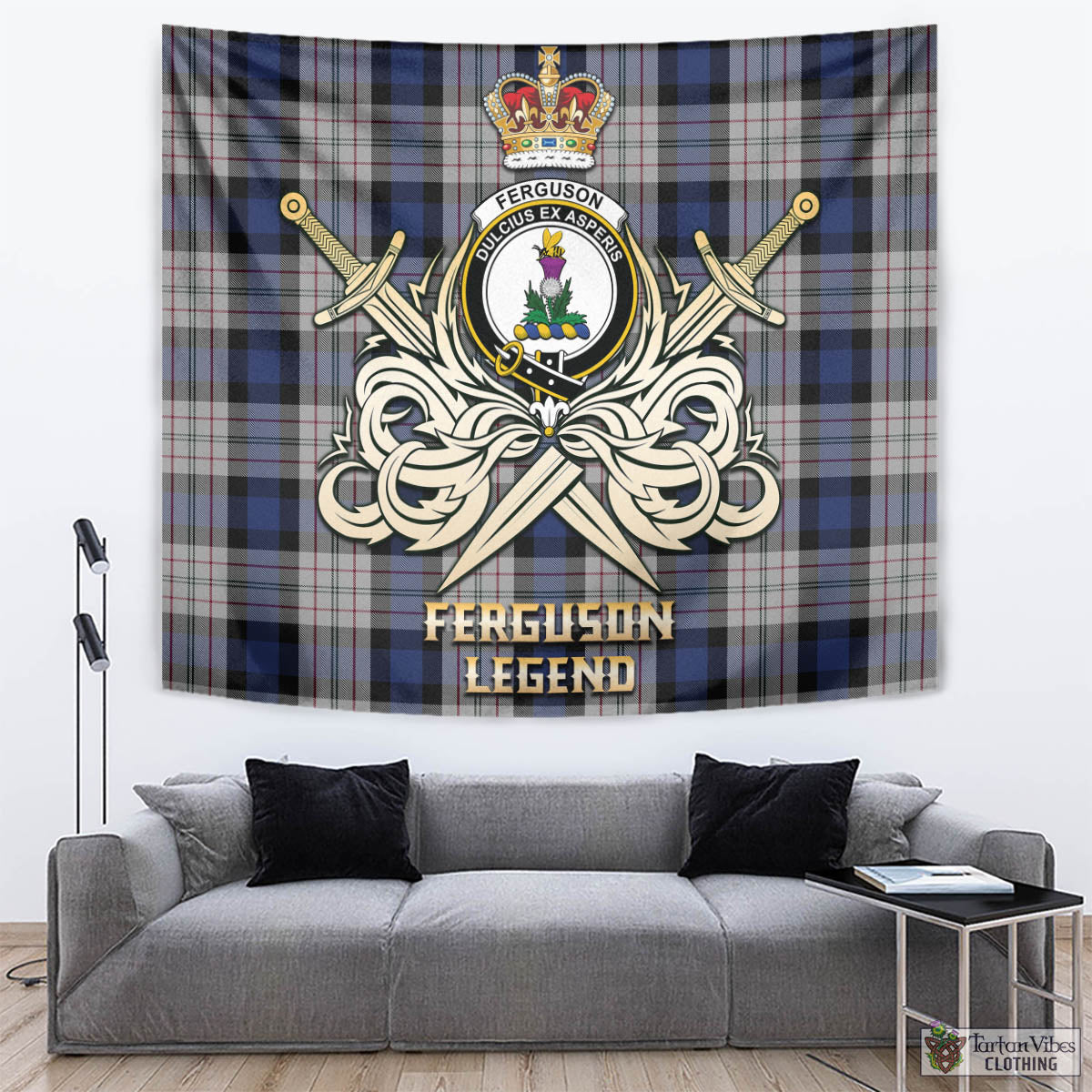 Tartan Vibes Clothing Ferguson Dress Tartan Tapestry with Clan Crest and the Golden Sword of Courageous Legacy