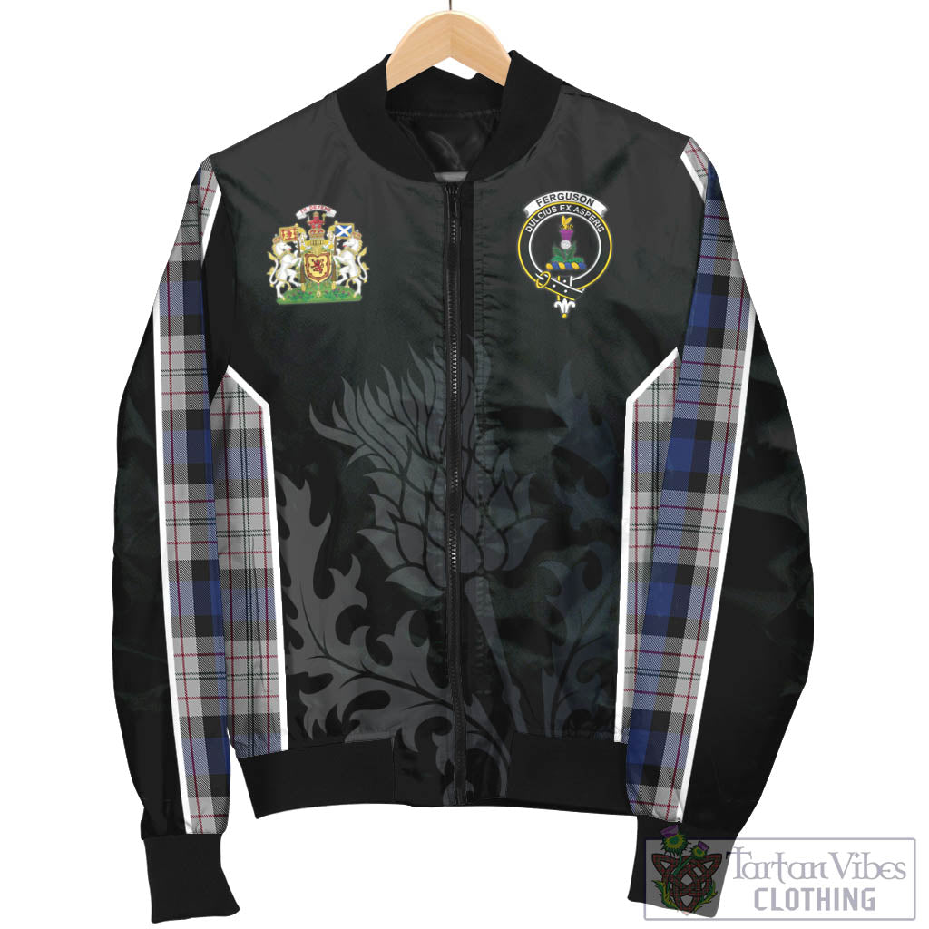 Tartan Vibes Clothing Ferguson Dress Tartan Bomber Jacket with Family Crest and Scottish Thistle Vibes Sport Style