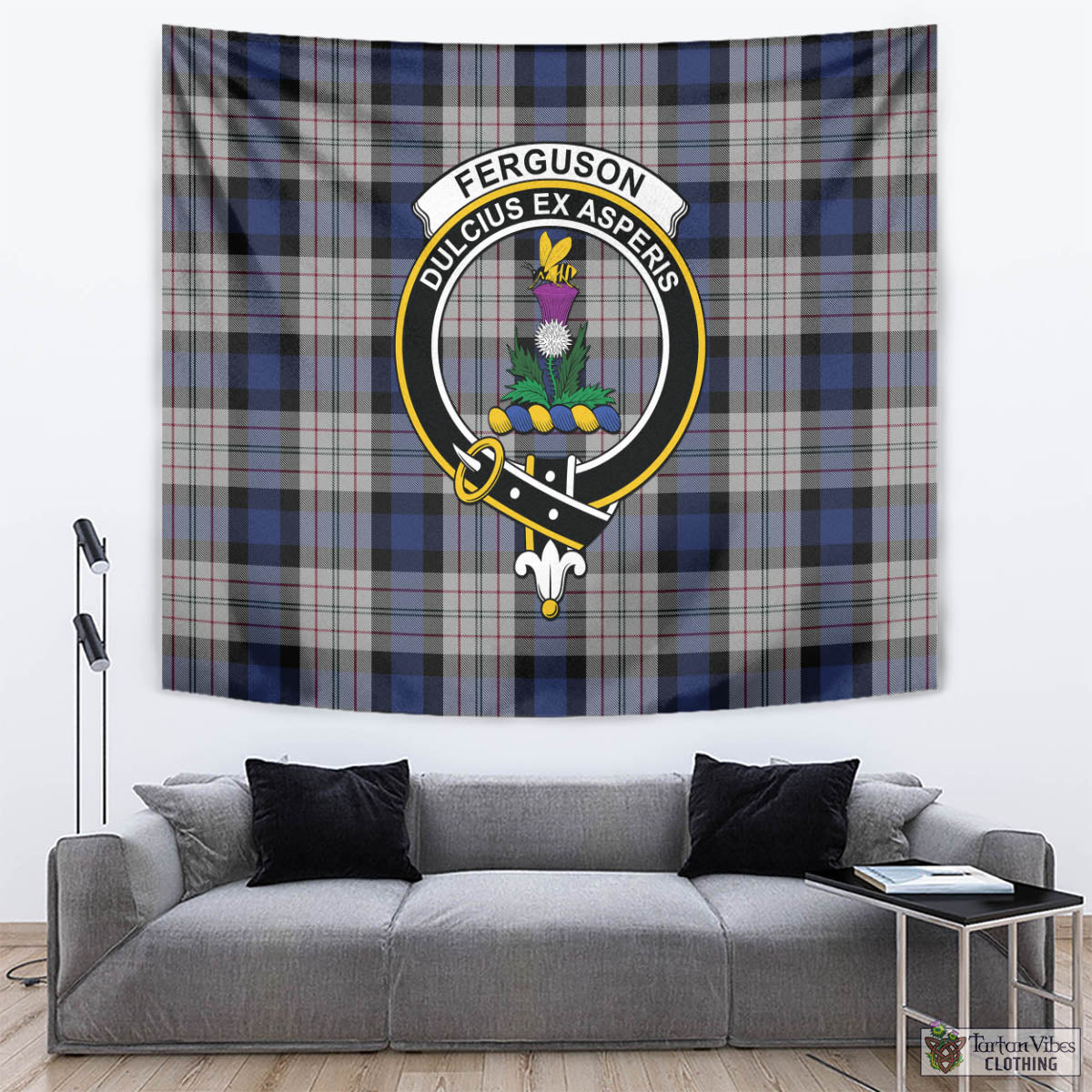 Tartan Vibes Clothing Ferguson Dress Tartan Tapestry Wall Hanging and Home Decor for Room with Family Crest