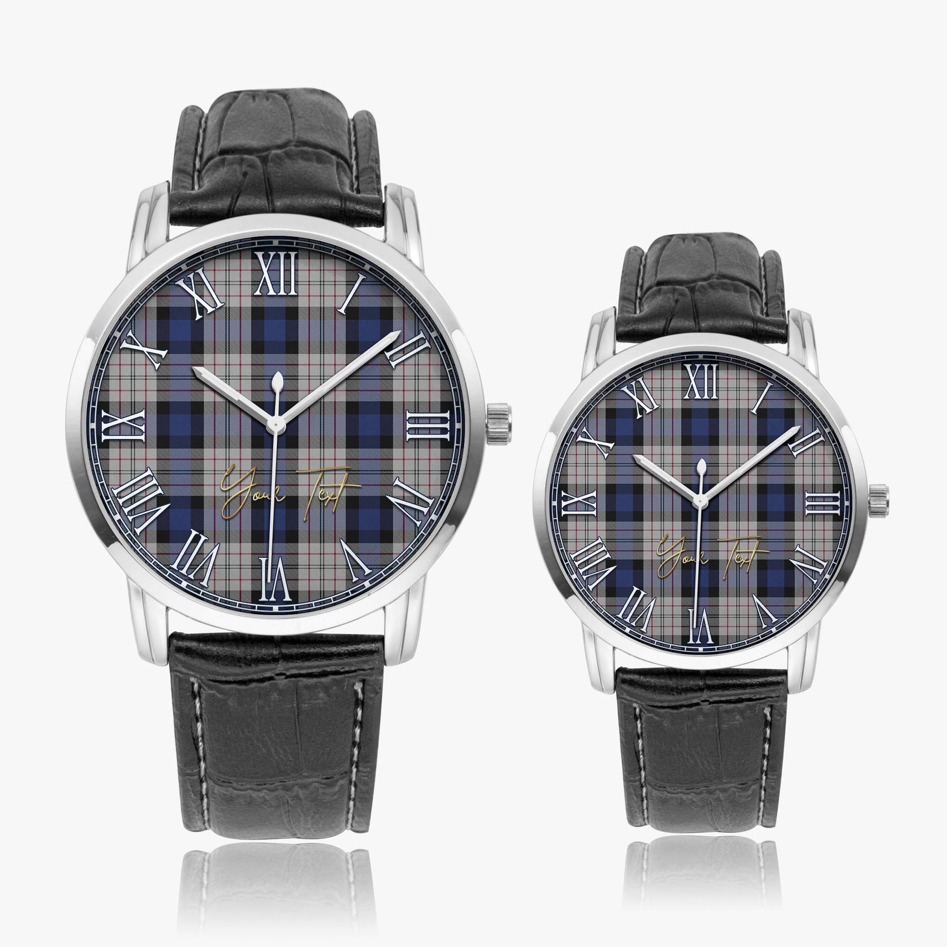 Ferguson Dress Tartan Personalized Your Text Leather Trap Quartz Watch Wide Type Silver Case With Black Leather Strap - Tartanvibesclothing