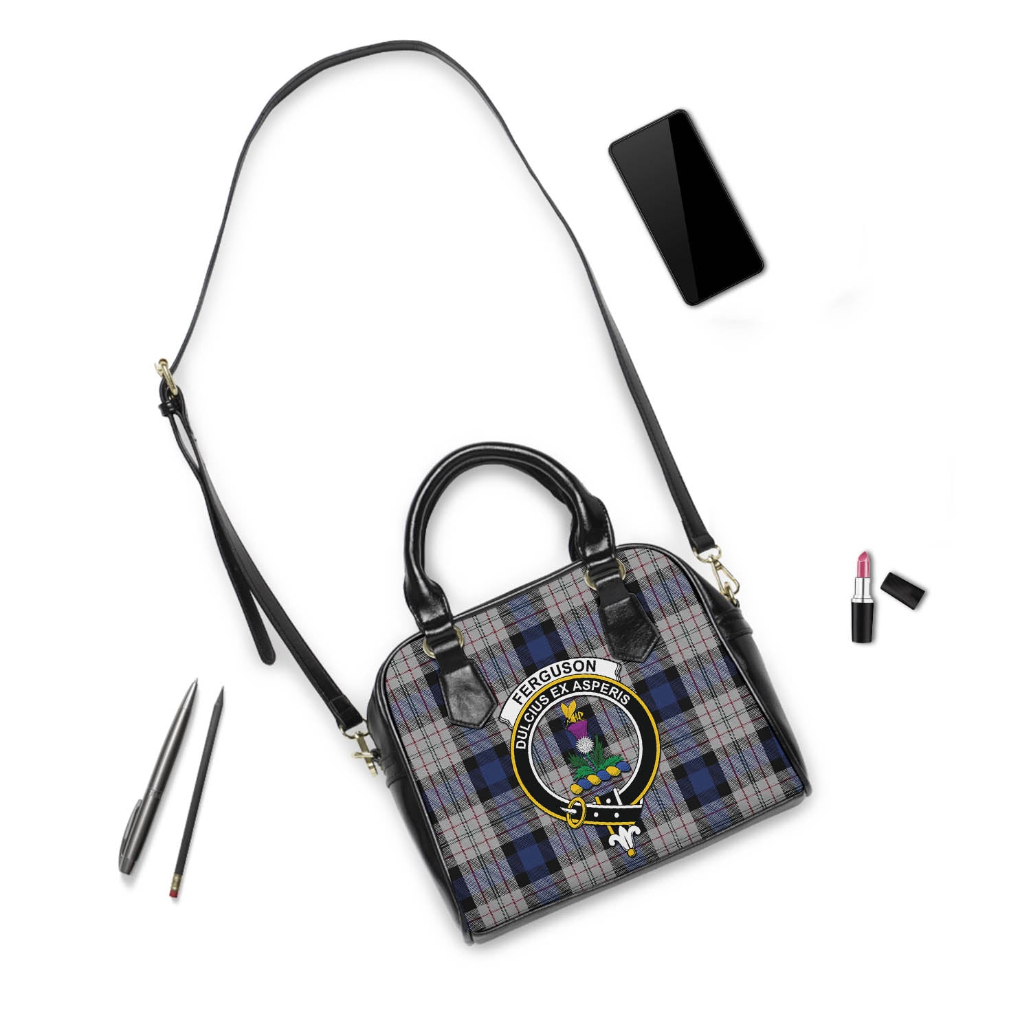 Ferguson Dress Tartan Shoulder Handbags with Family Crest - Tartanvibesclothing