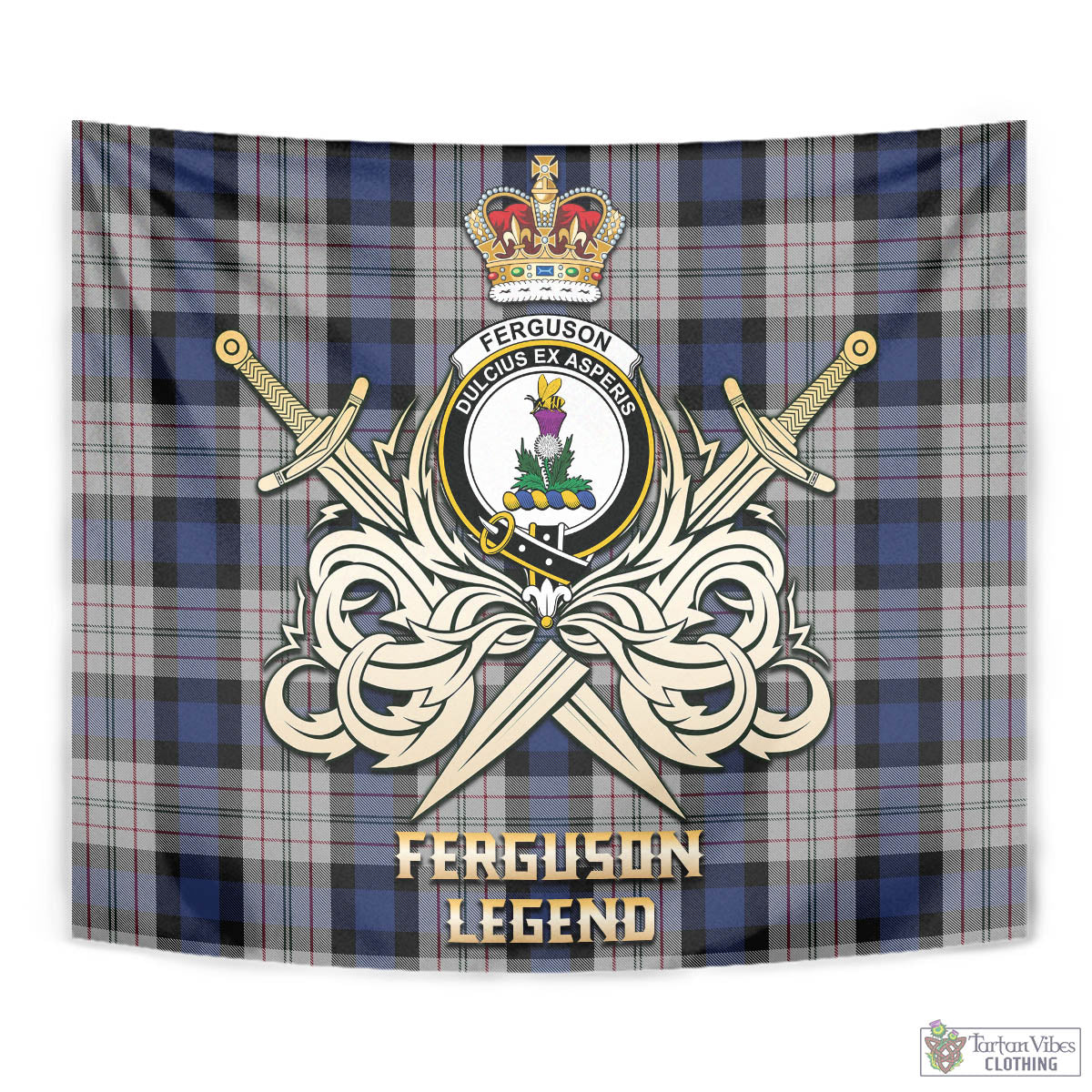 Tartan Vibes Clothing Ferguson Dress Tartan Tapestry with Clan Crest and the Golden Sword of Courageous Legacy