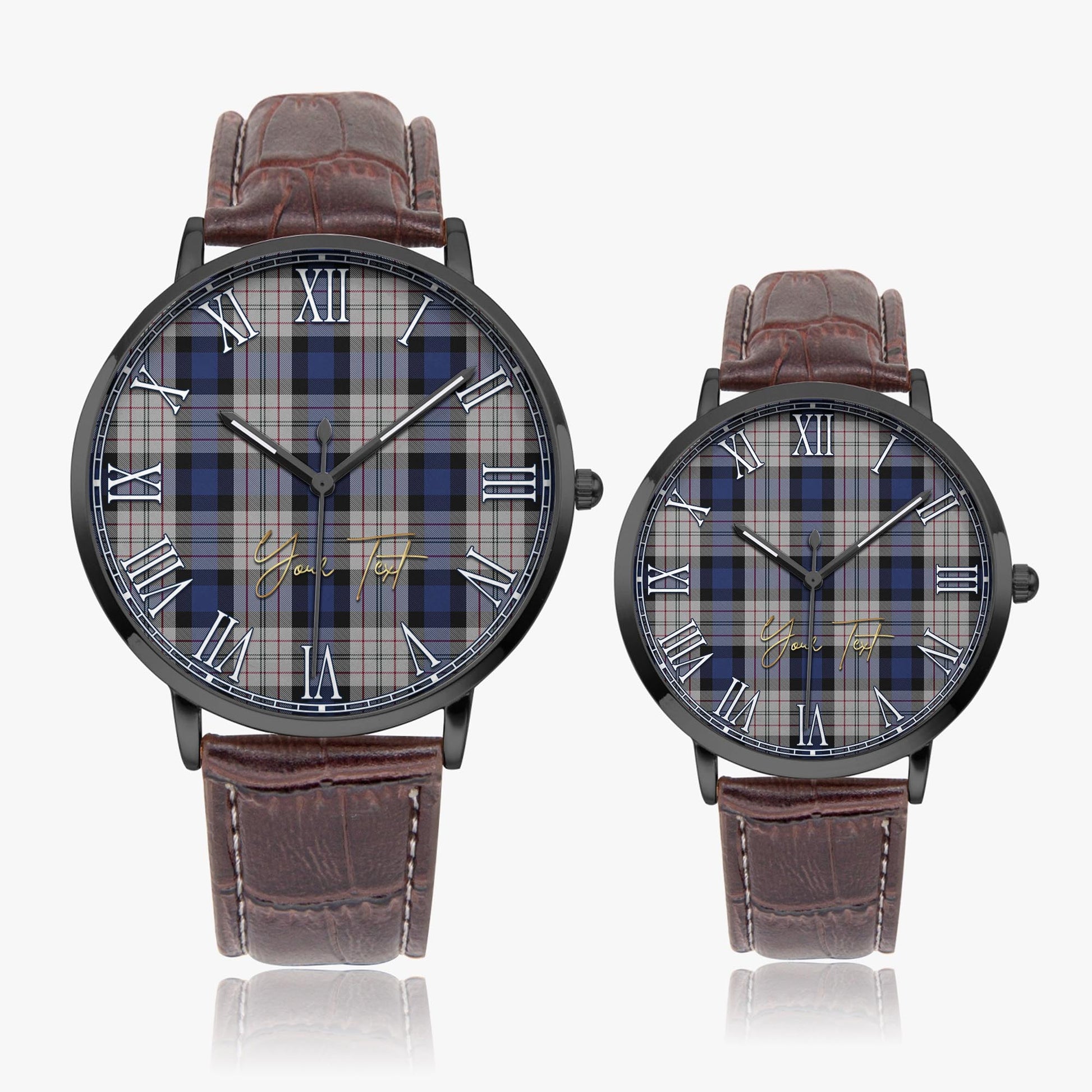 Ferguson Dress Tartan Personalized Your Text Leather Trap Quartz Watch Ultra Thin Black Case With Brown Leather Strap - Tartanvibesclothing