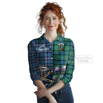 Ferguson (Fergusson) Tartan Women's Casual Shirt Happy St. Andrew's Day Half Tartan Style