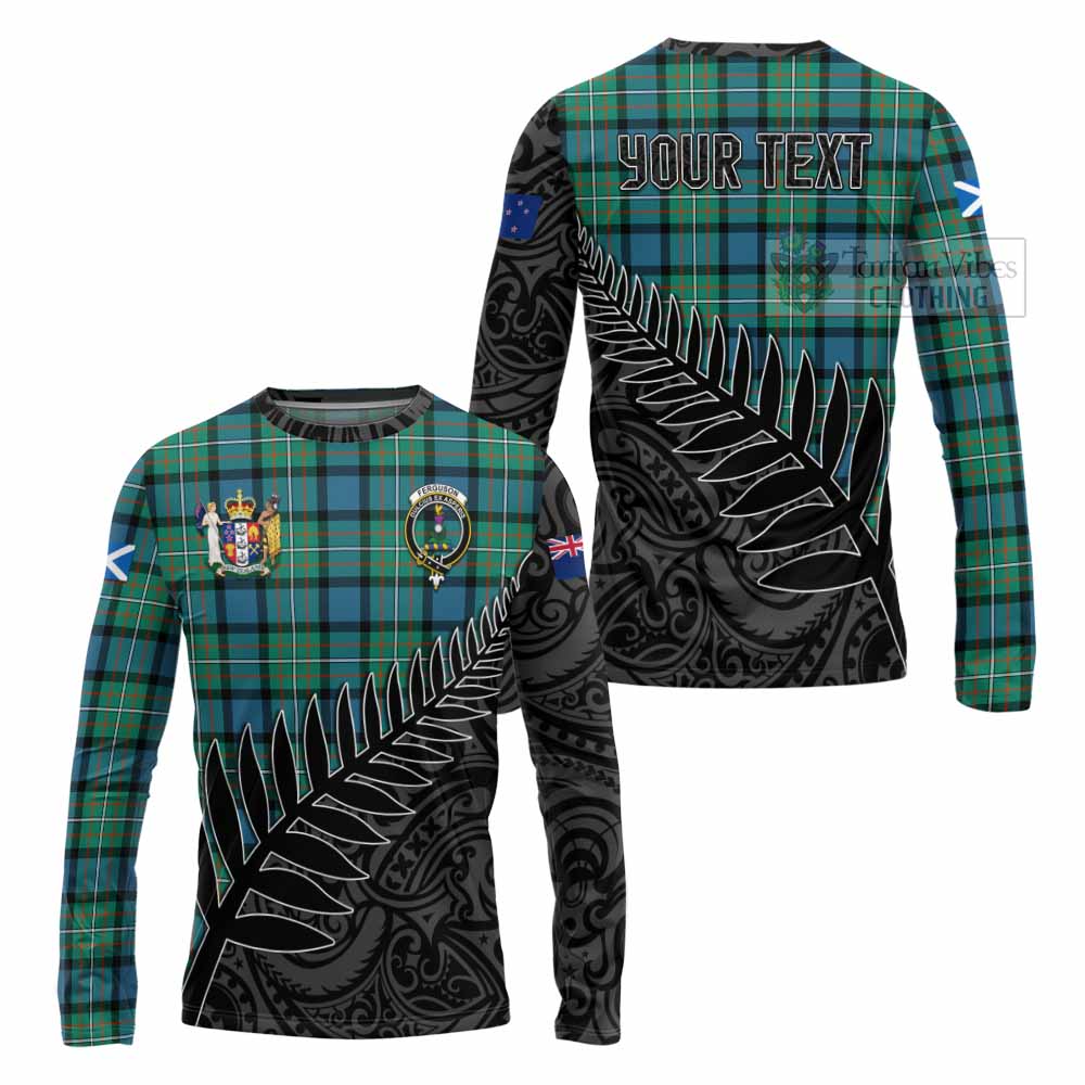 Tartan Vibes Clothing Ferguson (Fergusson) Crest Tartan Long Sleeve T-Shirt with New Zealand Silver Fern Half Style