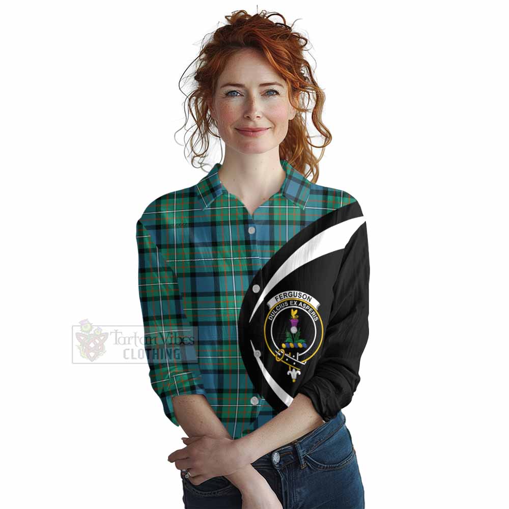 Tartan Vibes Clothing Ferguson (Fergusson) Tartan Women's Casual Shirt with Family Crest Circle Style