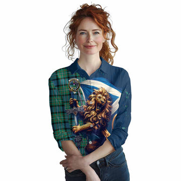 Ferguson (Fergusson) Tartan Family Crest Women's Casual Shirt with Scottish Majestic Lion