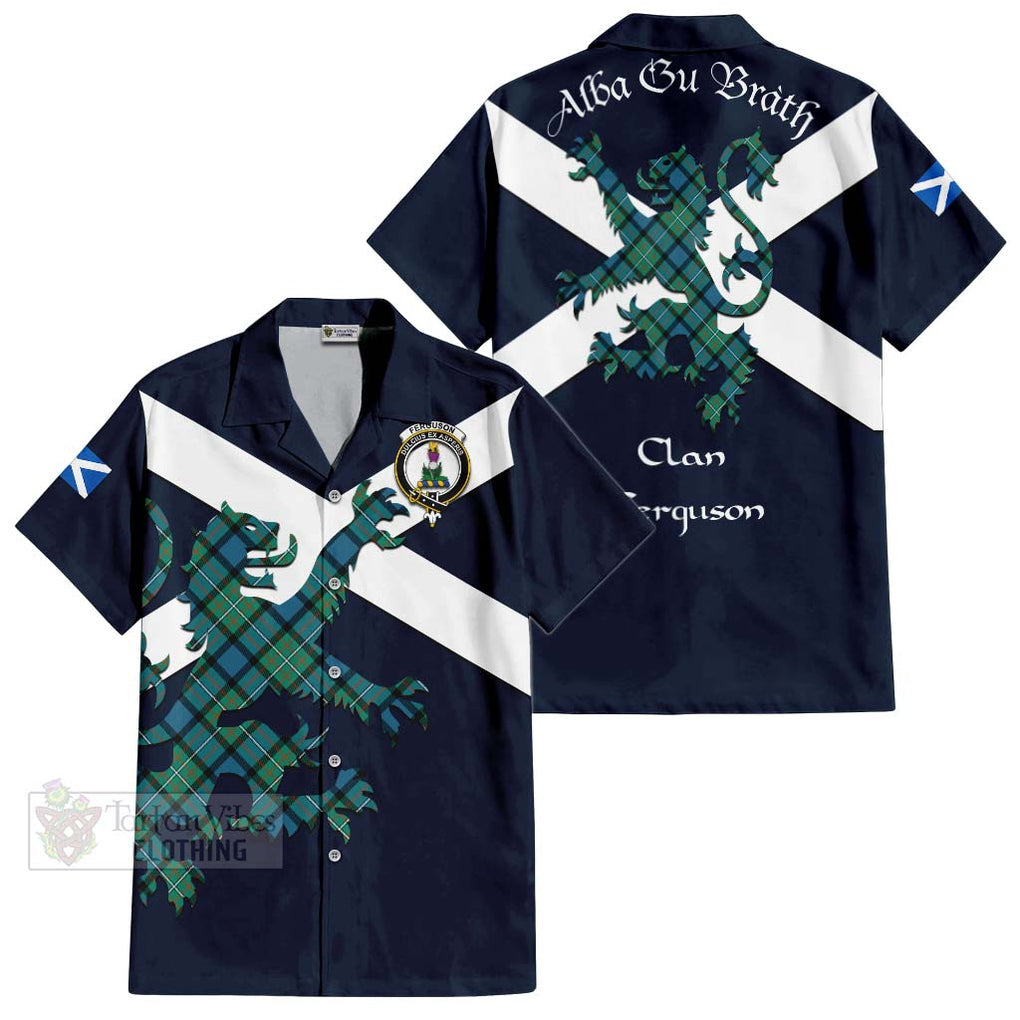 Tartan Vibes Clothing Ferguson (Fergusson) Tartan Lion Rampant Short Sleeve Button Shirt – Proudly Display Your Heritage with Alba Gu Brath and Clan Name