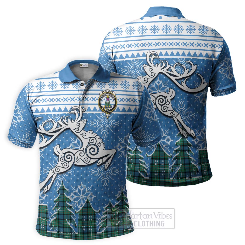 Tartan Vibes Clothing Ferguson (Fergusson) Clan Christmas Polo Shirt Celtic Reindeer Style