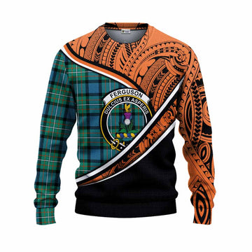 Ferguson (Fergusson) Crest Tartan Knitted Sweater with Polynesian Vibes Style - Orange Version