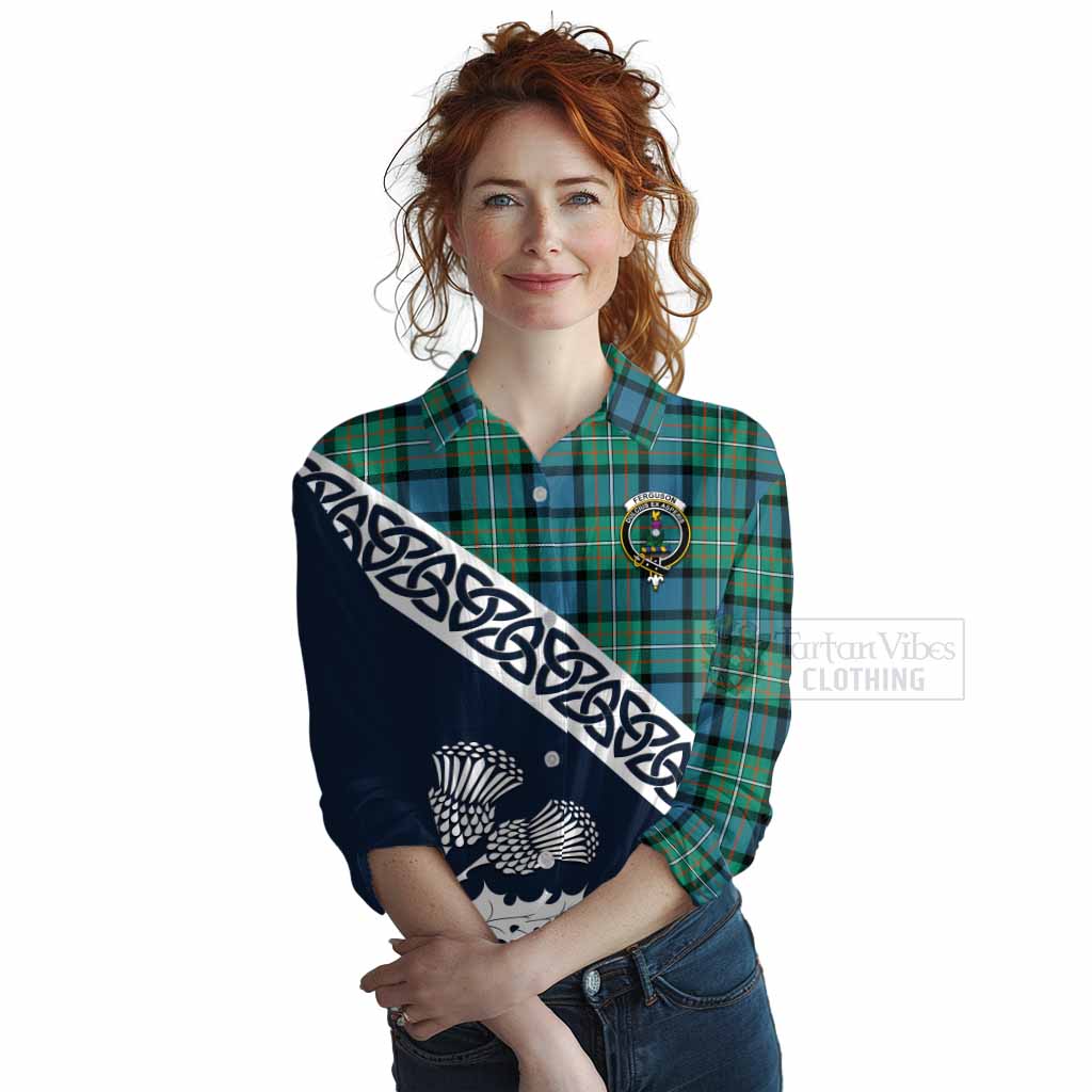 Tartan Vibes Clothing Ferguson (Fergusson) Tartan Women's Casual Shirt Featuring Thistle and Scotland Map